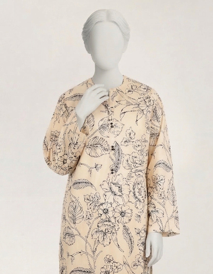 Lawn Beige Kurti - J. Junaid Jamshed