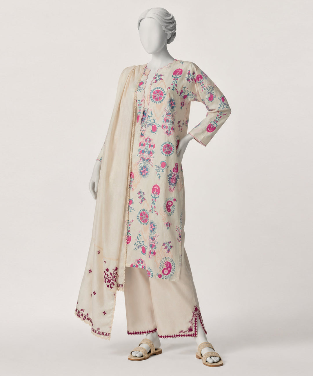 Lawn Beige Kurti - J. Junaid Jamshed
