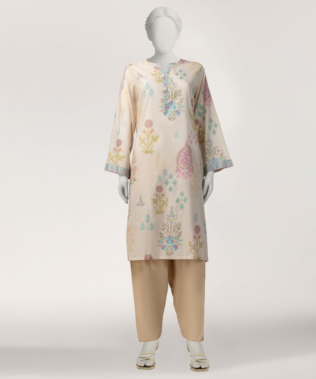 Lawn Beige Kurti - J. Junaid Jamshed