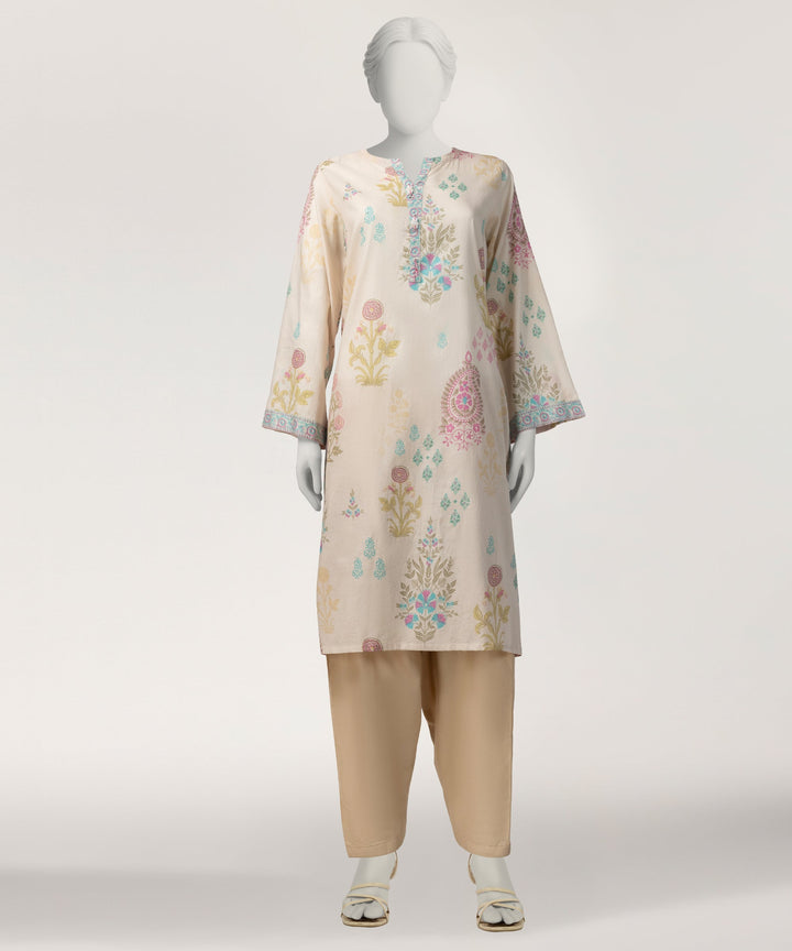 Lawn Beige Kurti - J. Junaid Jamshed