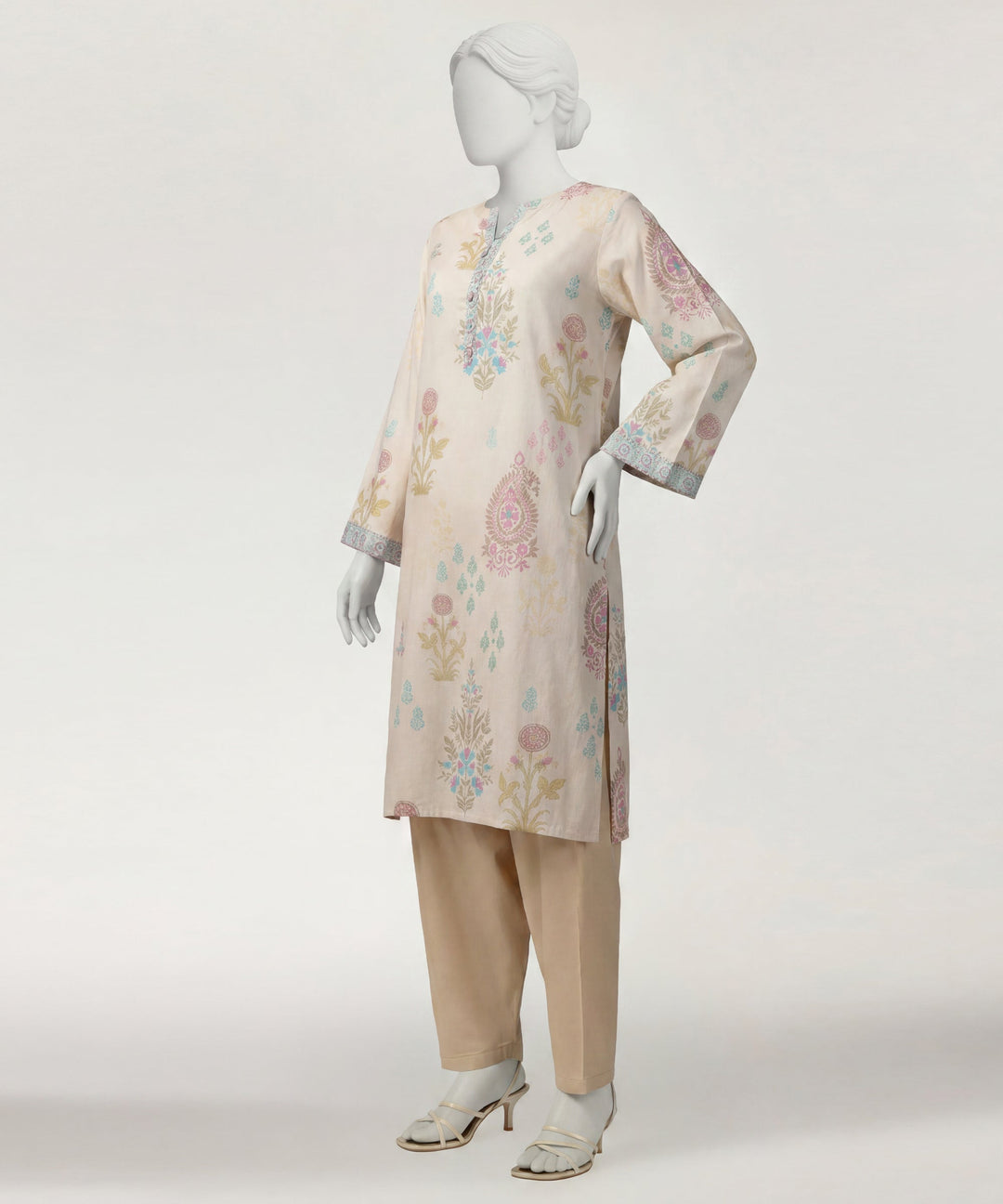 Lawn Beige Kurti - J. Junaid Jamshed