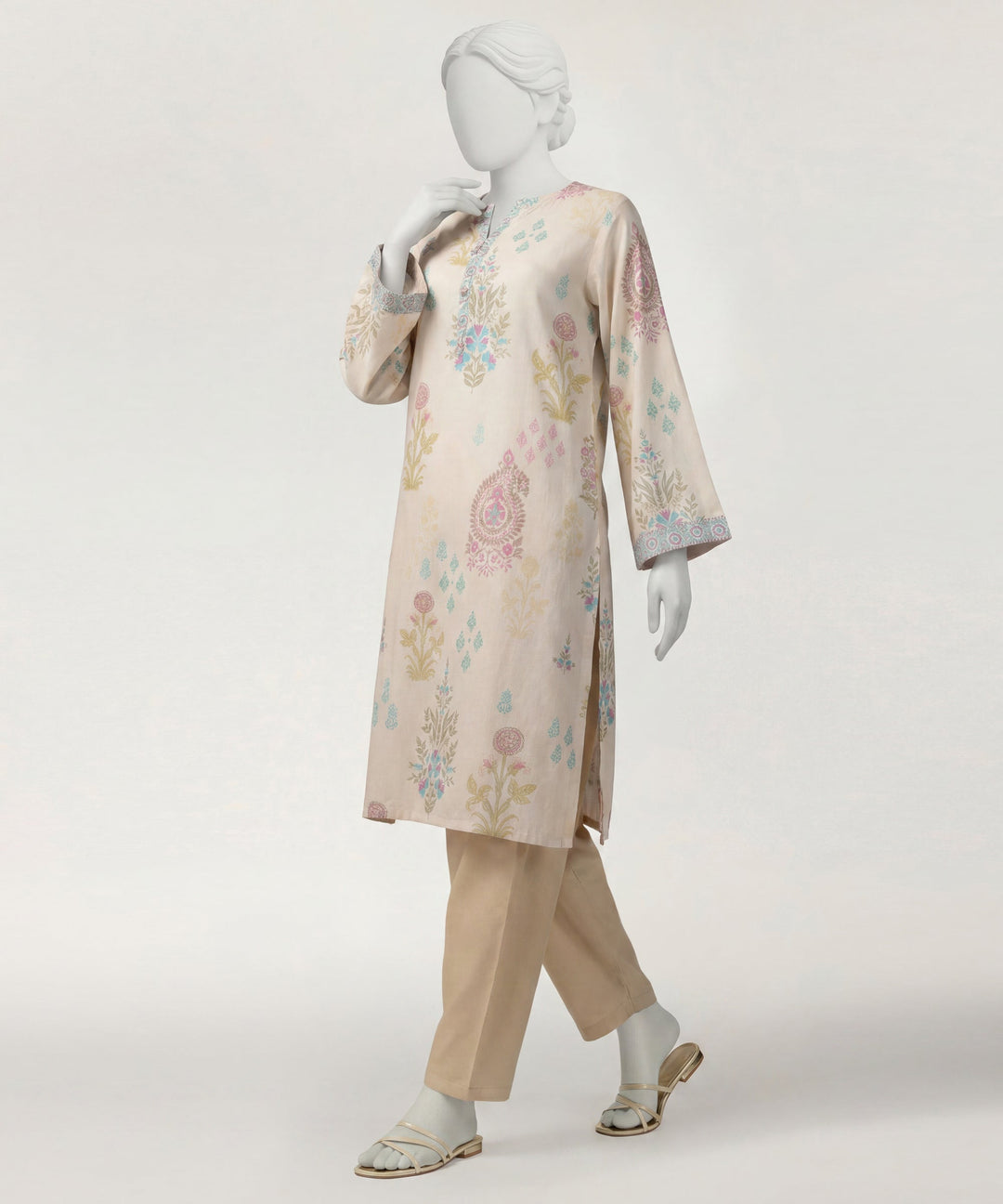 Lawn Beige Kurti - J. Junaid Jamshed