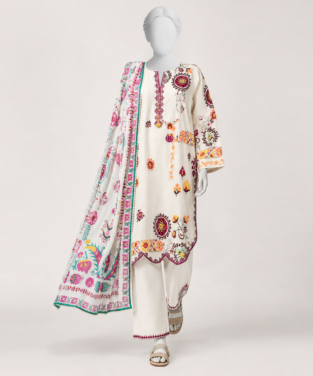 Lawn Beige Kurti - J. Junaid Jamshed