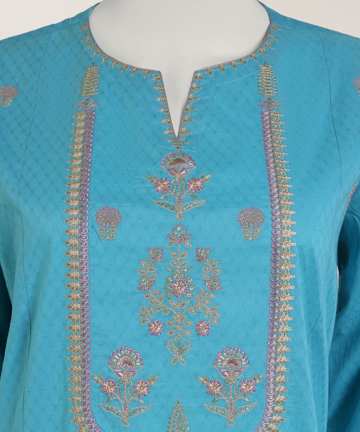 Dobby Blue Kurti - J. Junaid Jamshed