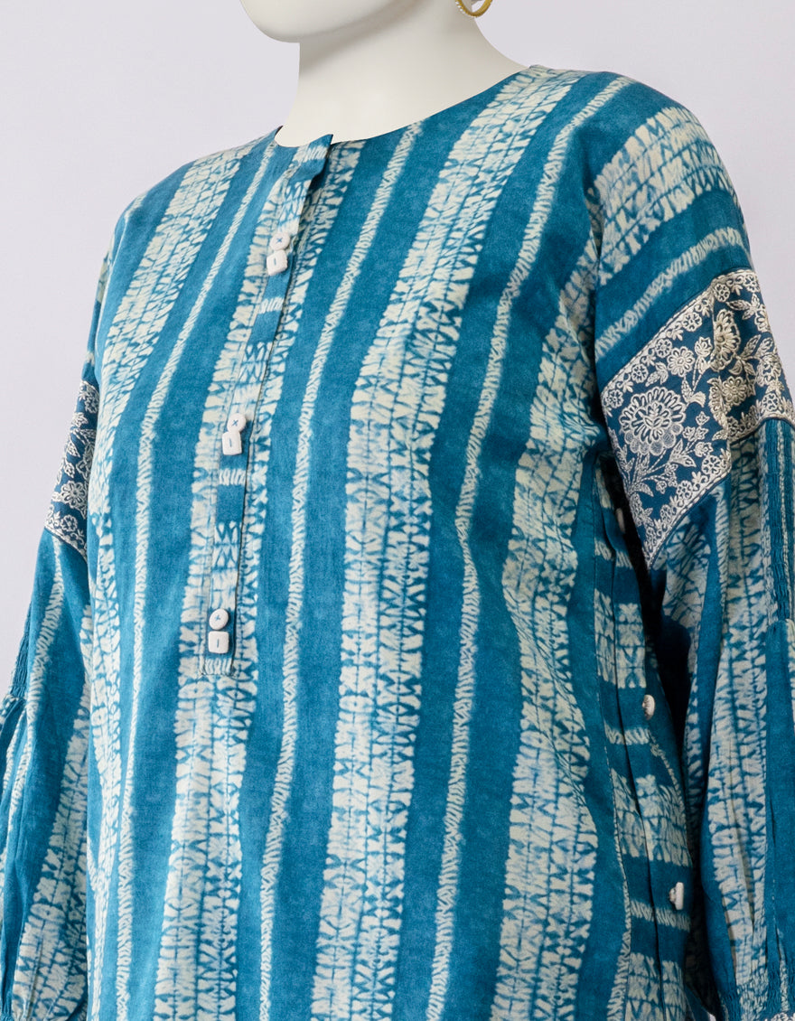 Lawn Blue Stitched Suit - J. Junaid Jamshed