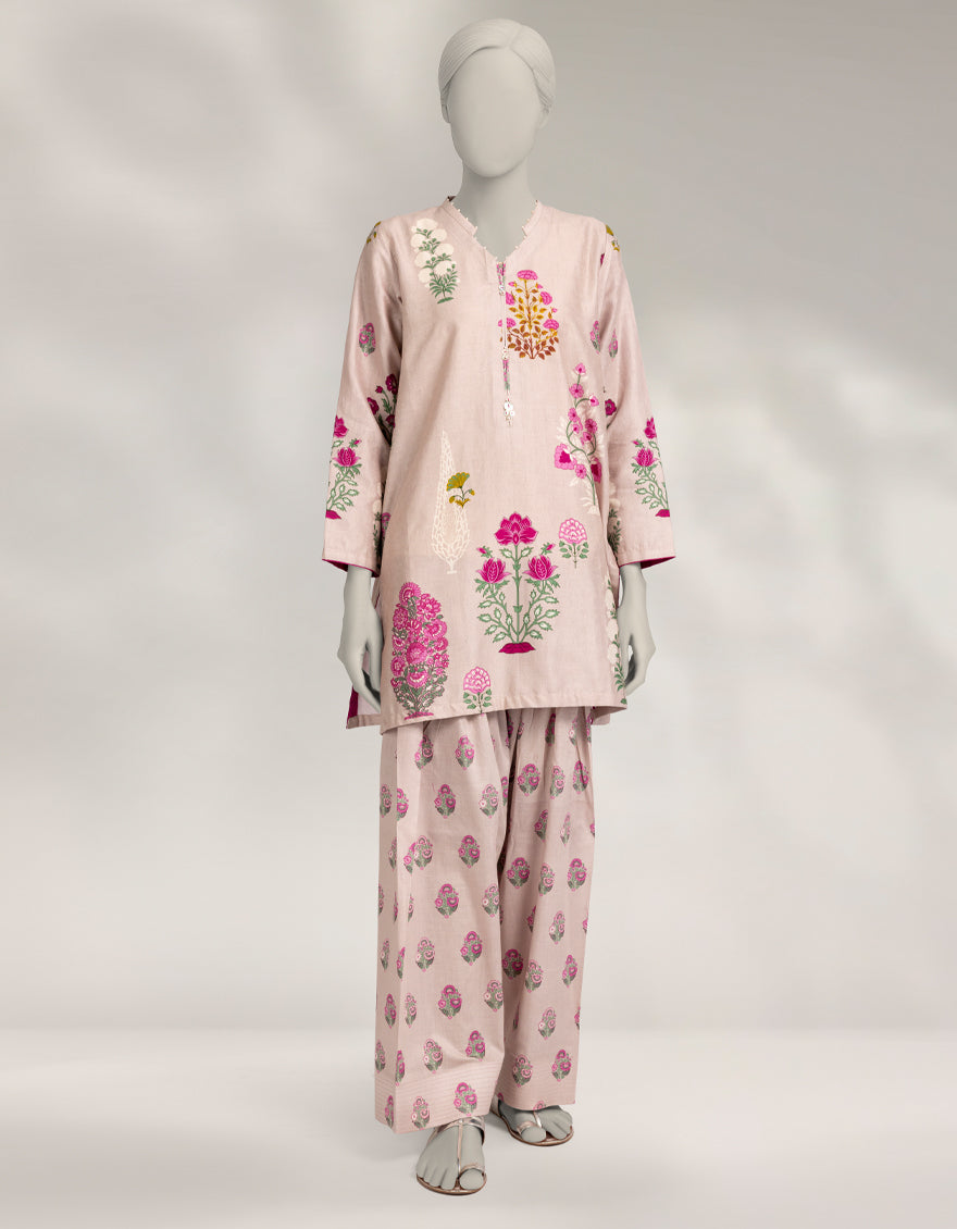 Dobby Pink Stitched Suit - J. Junaid Jamshed