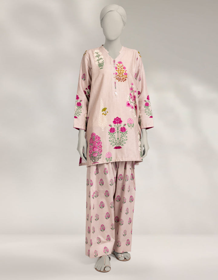 Dobby Pink Stitched Suit - J. Junaid Jamshed