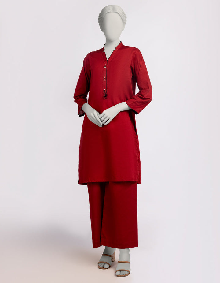 Cambric Maroon Stitched Suit - J. Junaid Jamshed