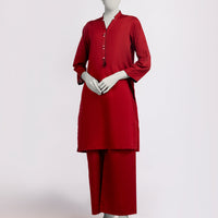 Cambric Maroon Stitched Suit - J. Junaid Jamshed