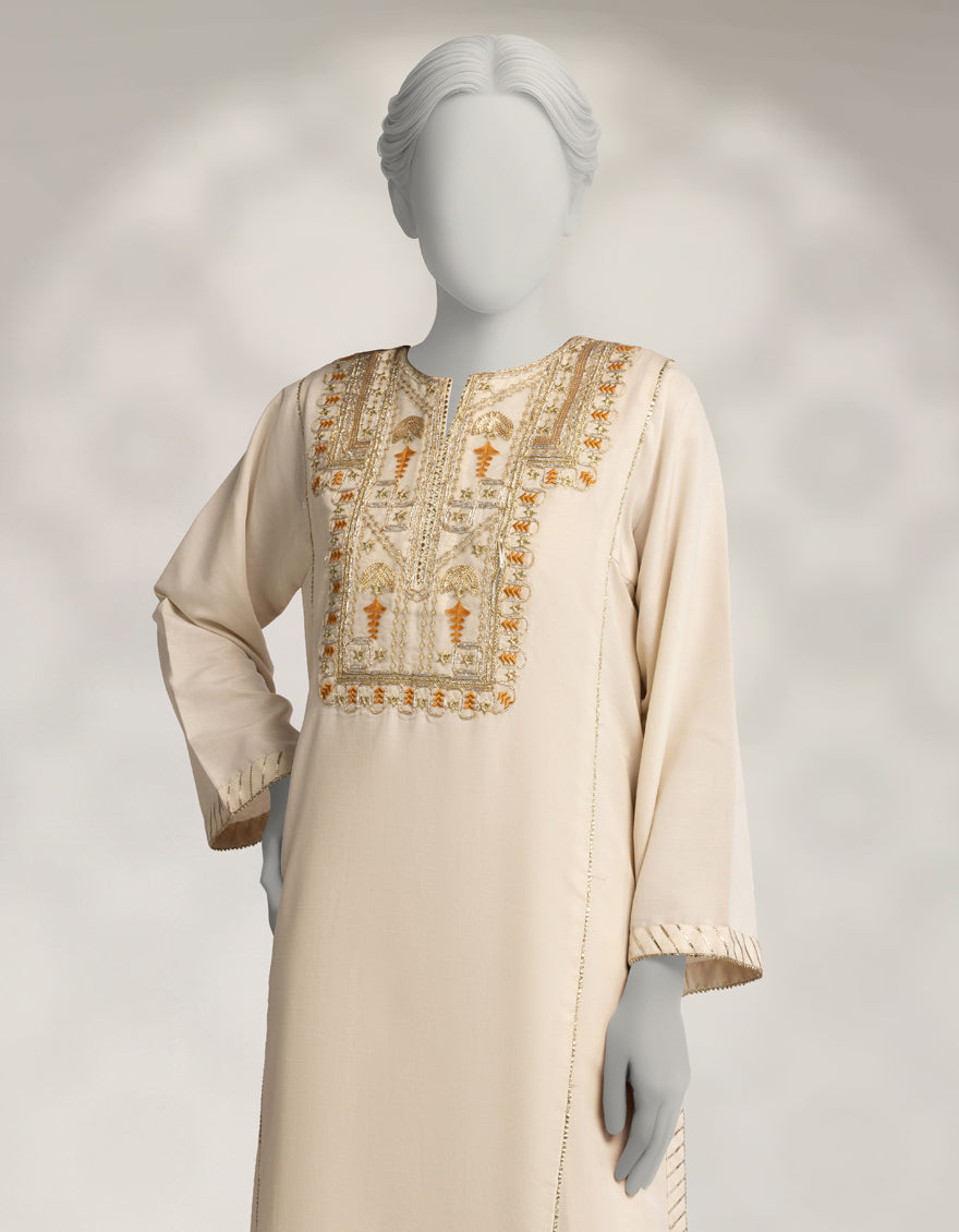Raw Silk Off White Stitched Suit - J. Junaid Jamshed