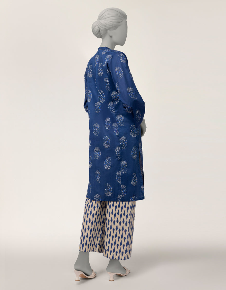 Lawn Blue Stitched Suit - J. Junaid Jamshed