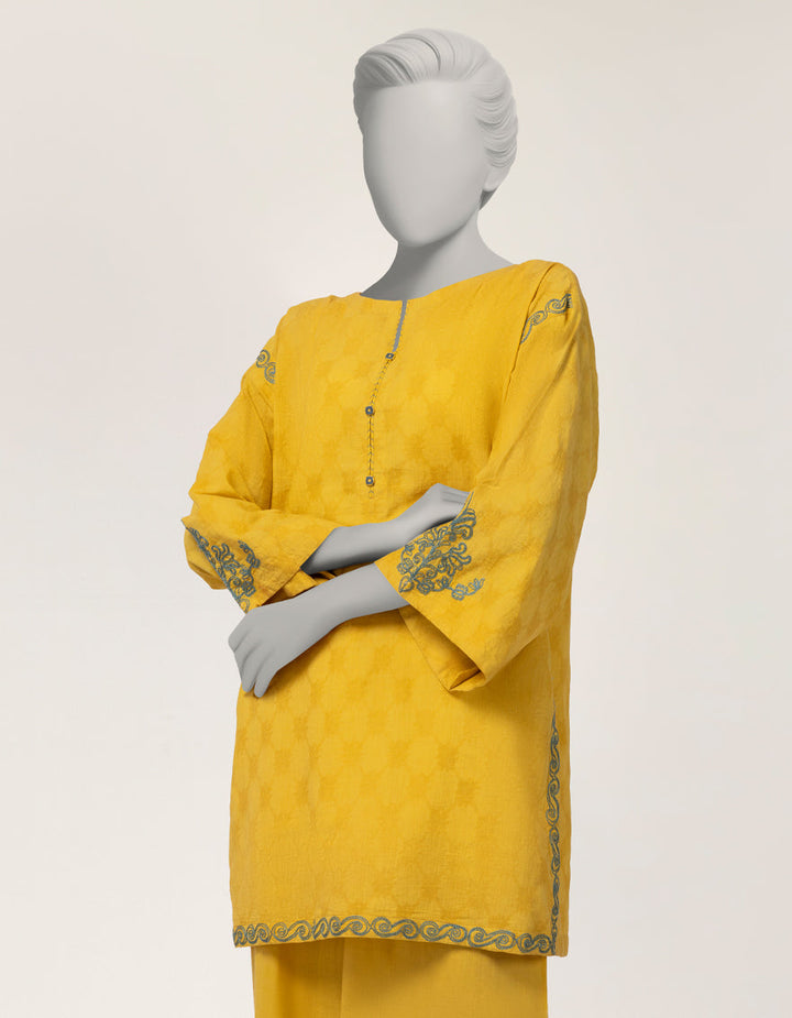 Dobby Yellow Stitched Suit - J. Junaid Jamshed