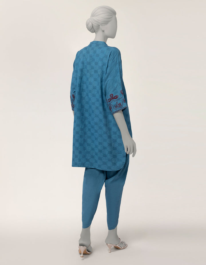 Dobby Blue Stitched Suit - J. Junaid Jamshed