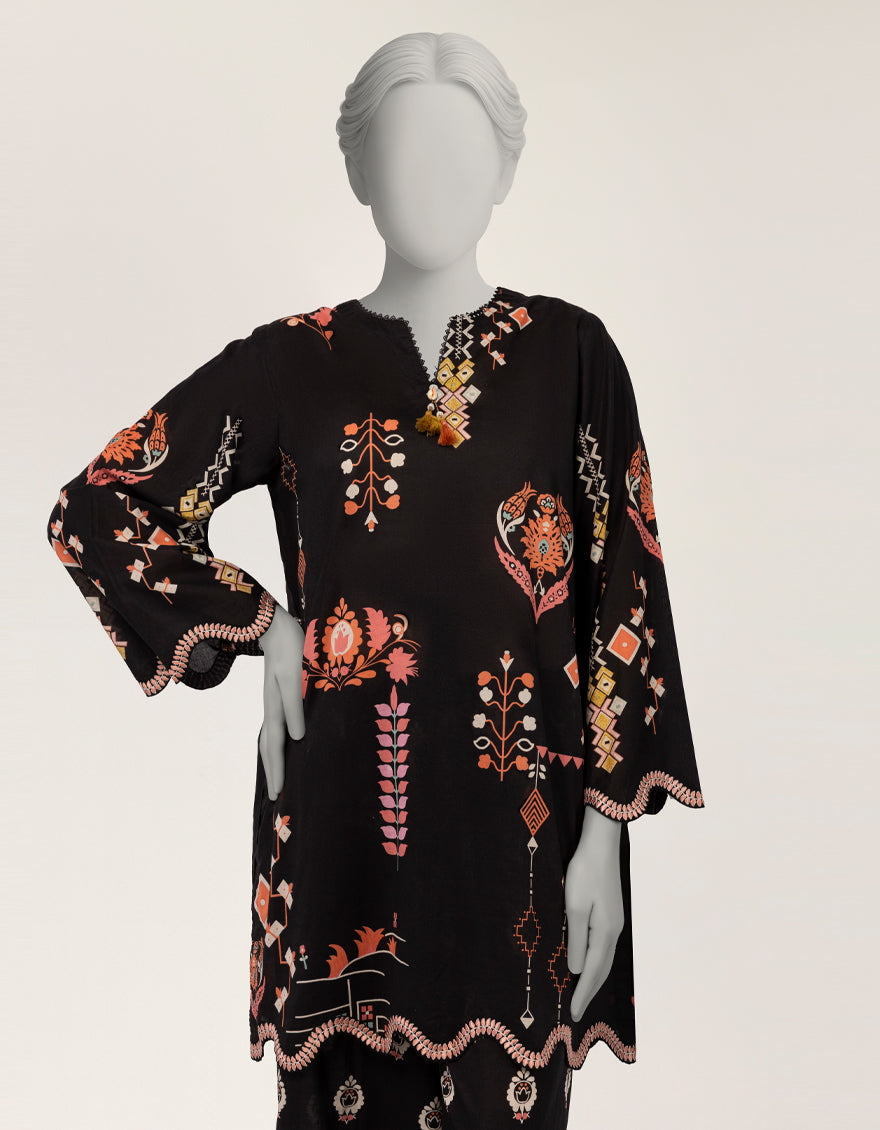 Lawn Black Stitched Suit - J. Junaid Jamshed