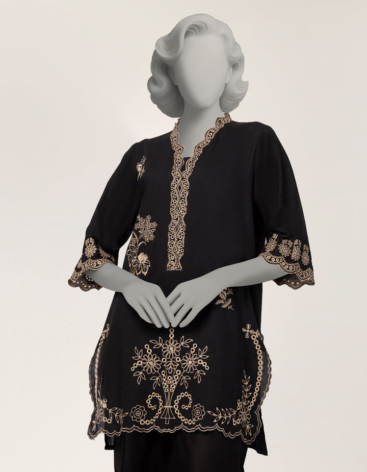 Lawn Black Stitched Suit - J. Junaid Jamshed