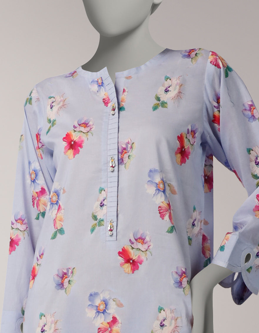 Lawn Blue Unstitched Suit - J. Junaid Jamshed