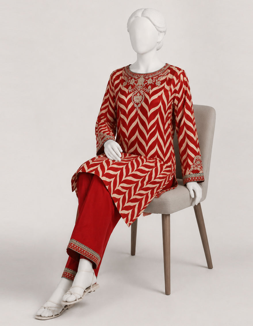 Silk Multicolor Stitched Suit - J. Junaid Jamshed