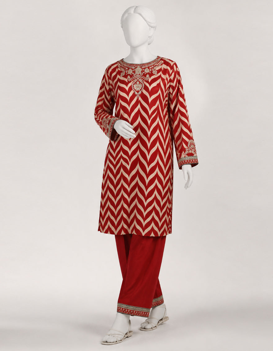 Silk Multicolor Stitched Suit - J. Junaid Jamshed