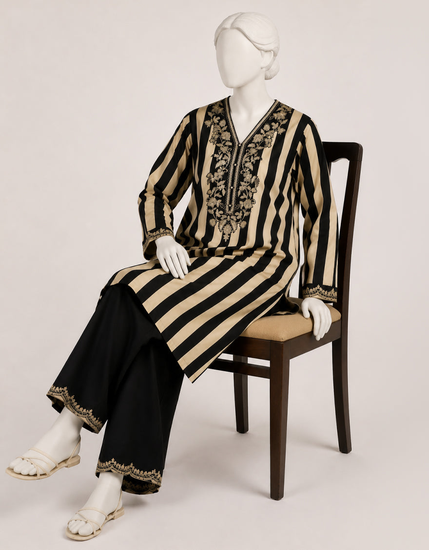 Silk Multicolor Stitched Suit - J. Junaid Jamshed