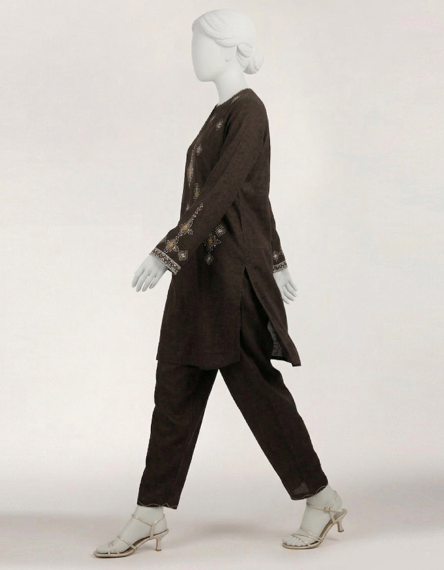 Dobby Black Stitched Suit - J. Junaid Jamshed