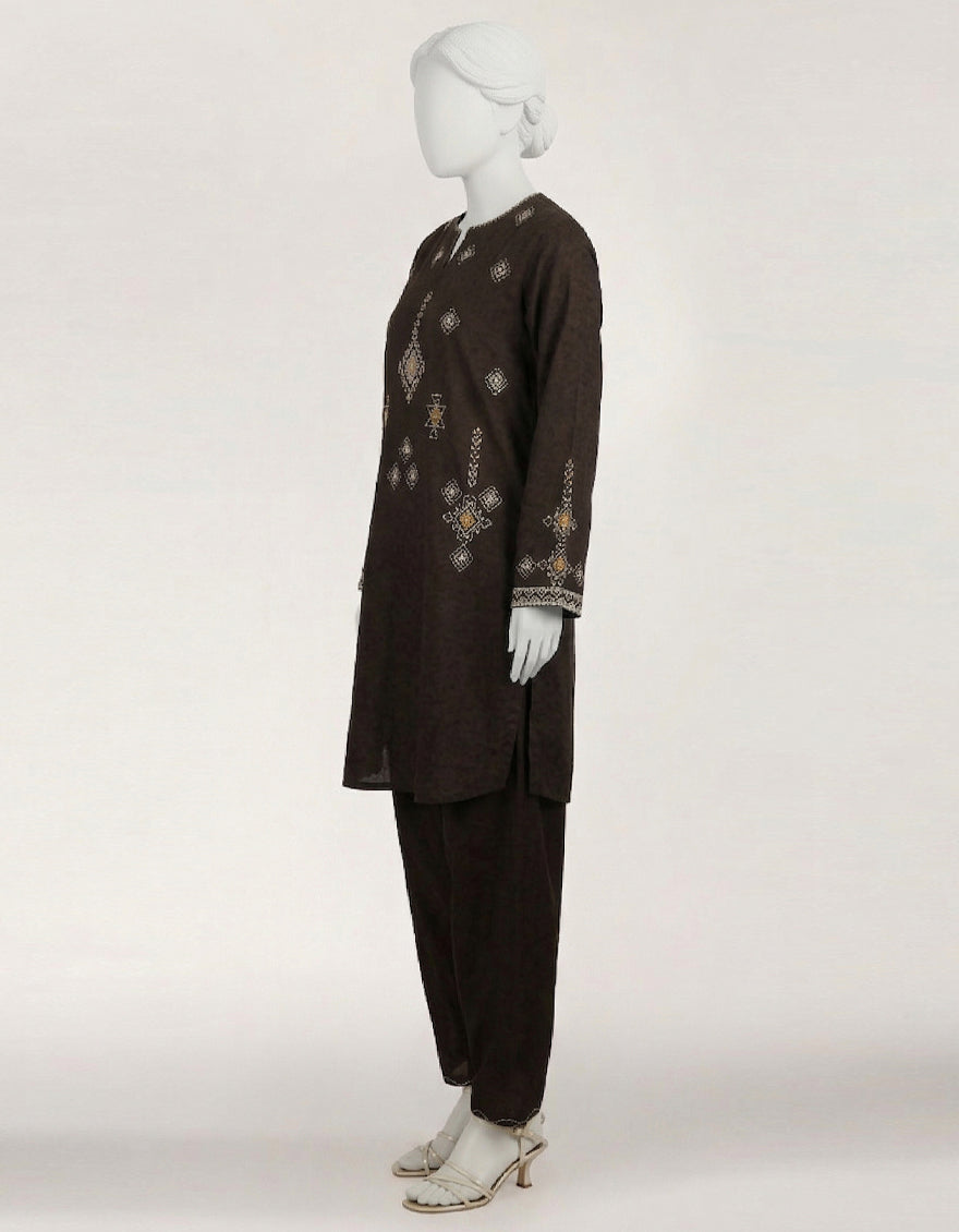 Dobby Black Stitched Suit - J. Junaid Jamshed