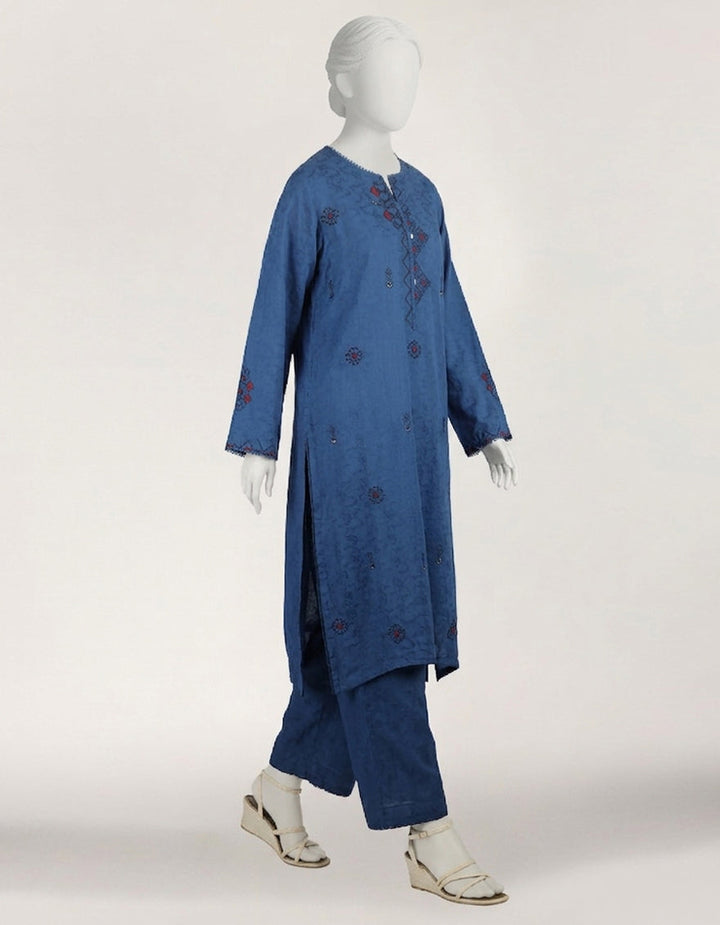 Dobby Blue Stitched Suit - J. Junaid Jamshed