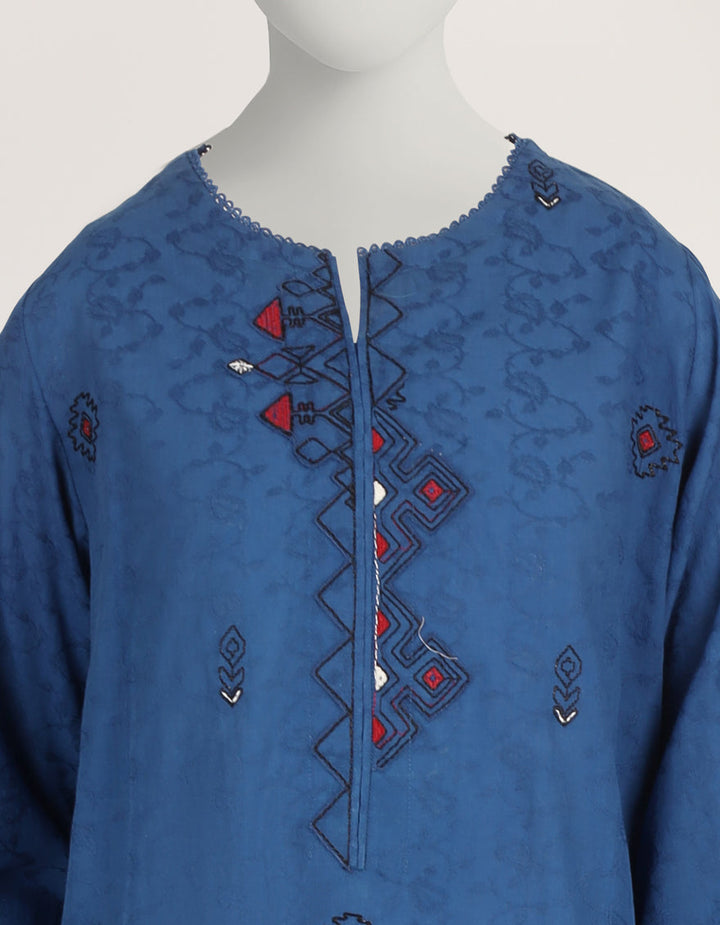 Dobby Blue Stitched Suit - J. Junaid Jamshed