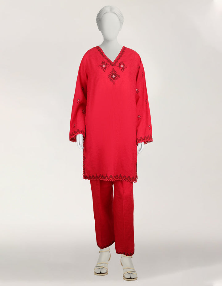 Dobby Pink Stitched Suit - J. Junaid Jamshed