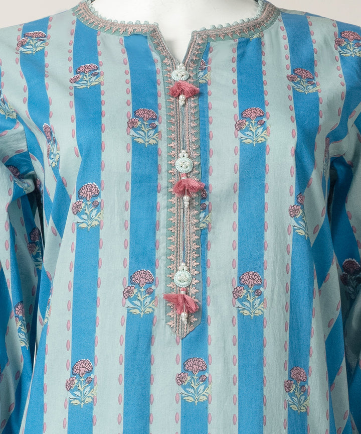 Lawn Blue Stitched Suit - J. Junaid Jamshed