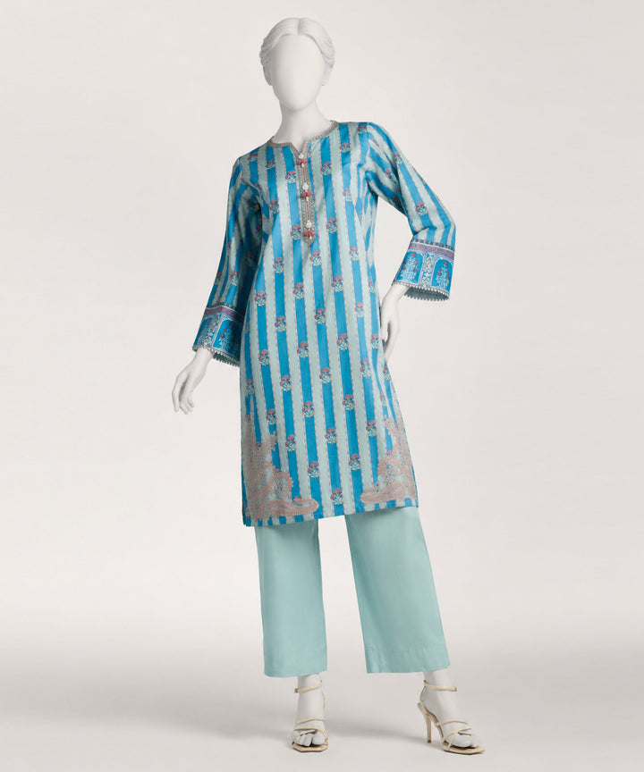 Lawn Blue Stitched Suit - J. Junaid Jamshed