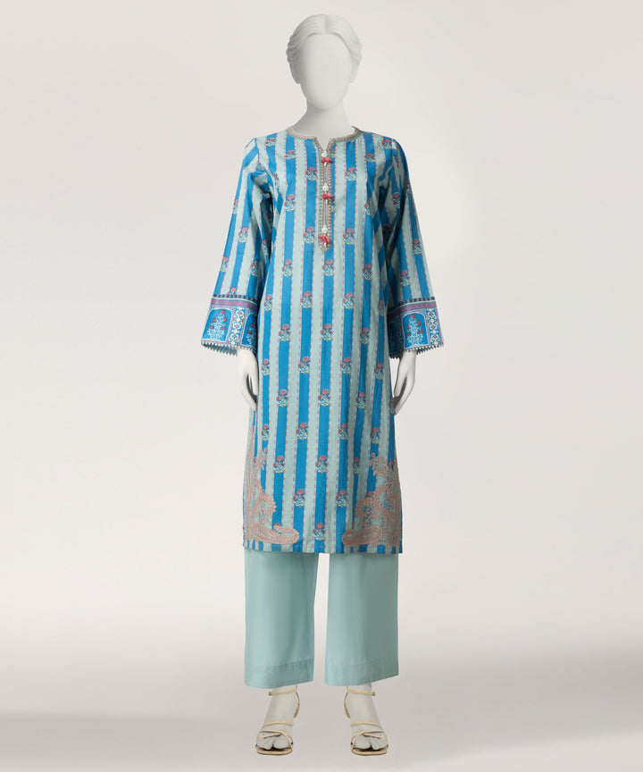 Lawn Blue Stitched Suit - J. Junaid Jamshed