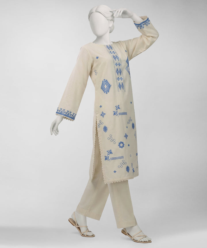 Lawn Off White Unstitched Suit - J. Junaid Jamshed