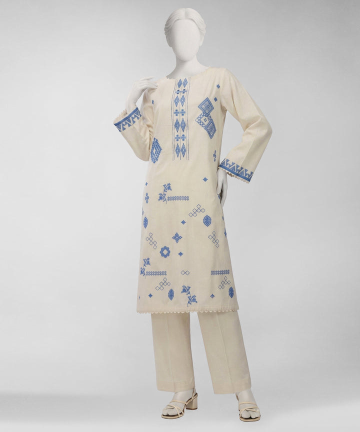 Lawn Off White Unstitched Suit - J. Junaid Jamshed