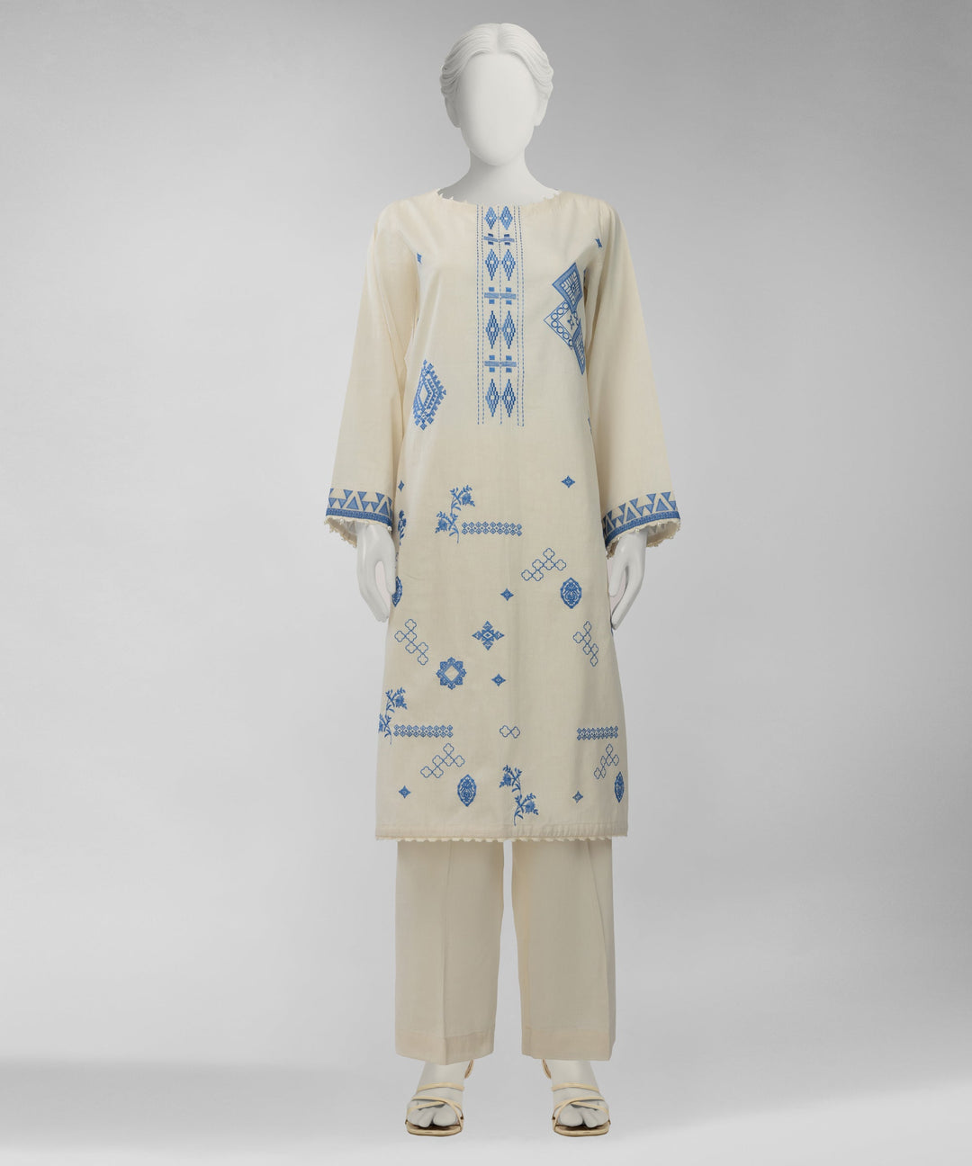Lawn Off White Unstitched Suit - J. Junaid Jamshed