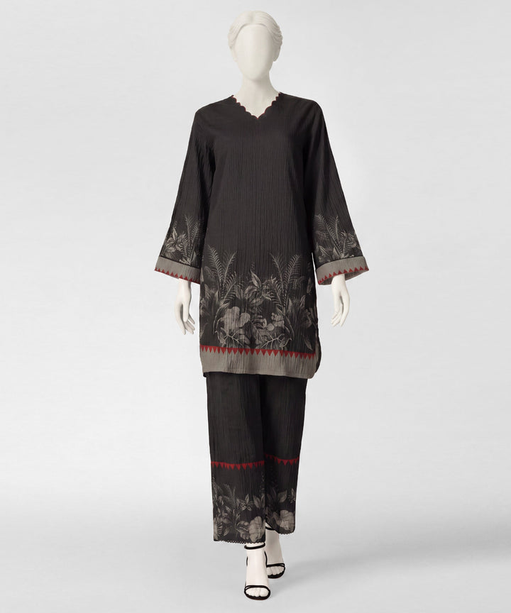 Seersucker Black Stitched Suit - J. Junaid Jamshed