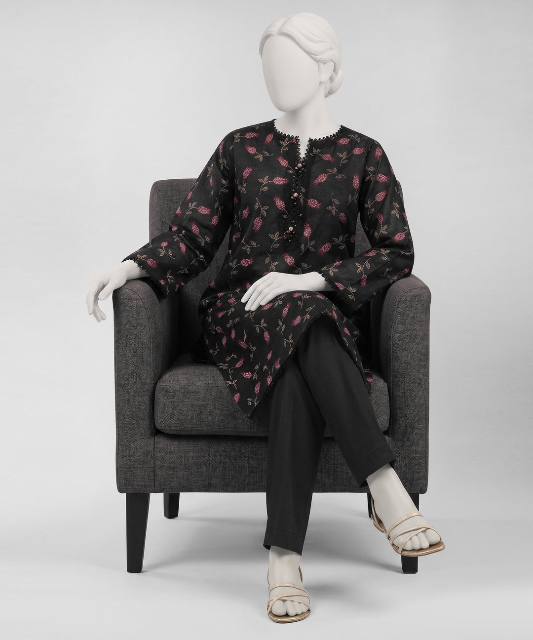 Lawn Black Unstitched Suit - J. Junaid Jamshed