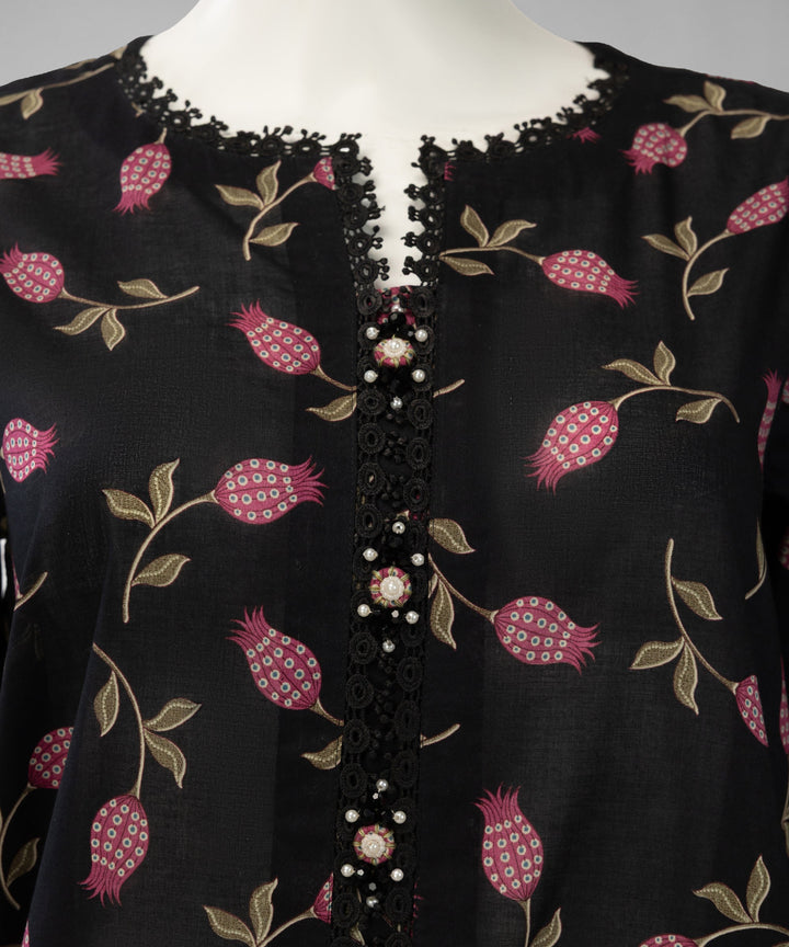 Lawn Black Unstitched Suit - J. Junaid Jamshed
