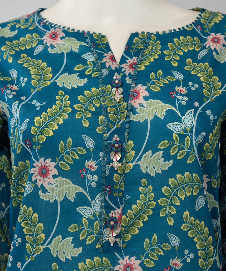 Lawn Teal Blue Unstitched Suit - J. Junaid Jamshed