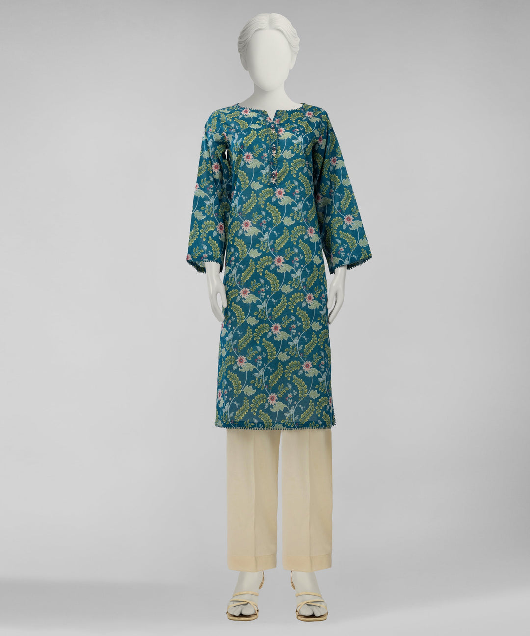 Lawn Teal Blue Unstitched Suit - J. Junaid Jamshed