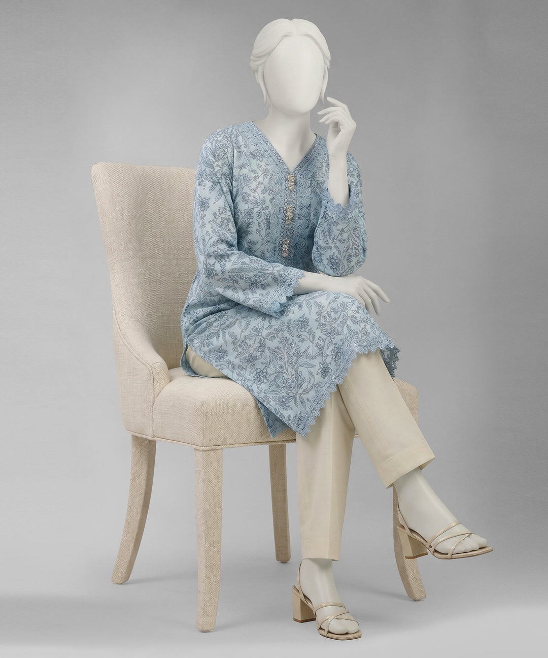 Lawn Blue Unstitched Suit - J. Junaid Jamshed