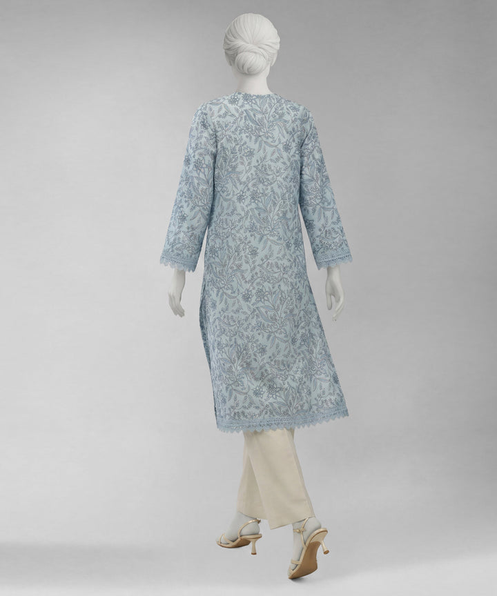Lawn Blue Unstitched Suit - J. Junaid Jamshed