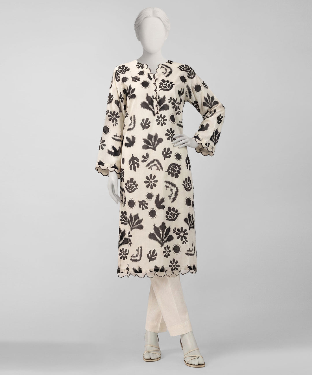 Lawn Off White Unstitched Suit - J. Junaid Jamshed