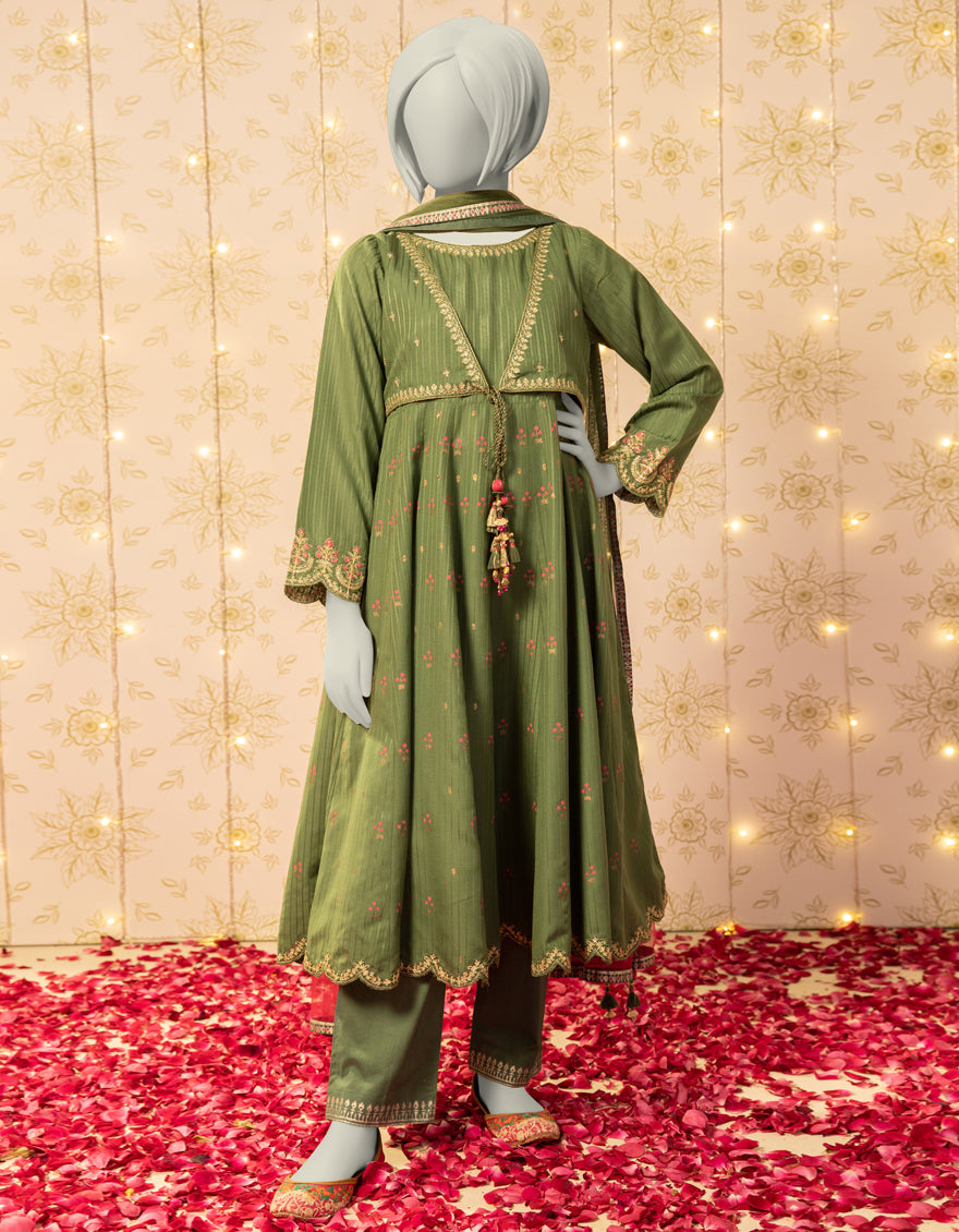 Textured Green Stitched Suit - J. Junaid Jamshed