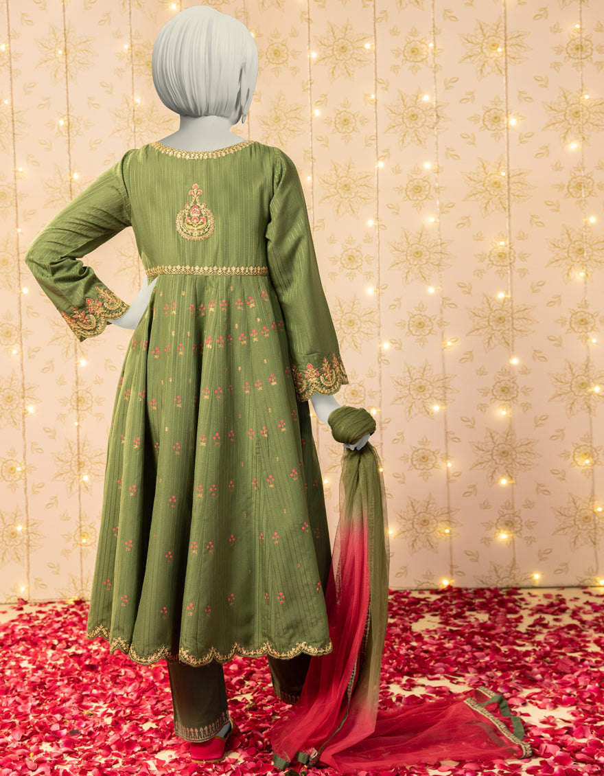 Textured Green Stitched Suit - J. Junaid Jamshed
