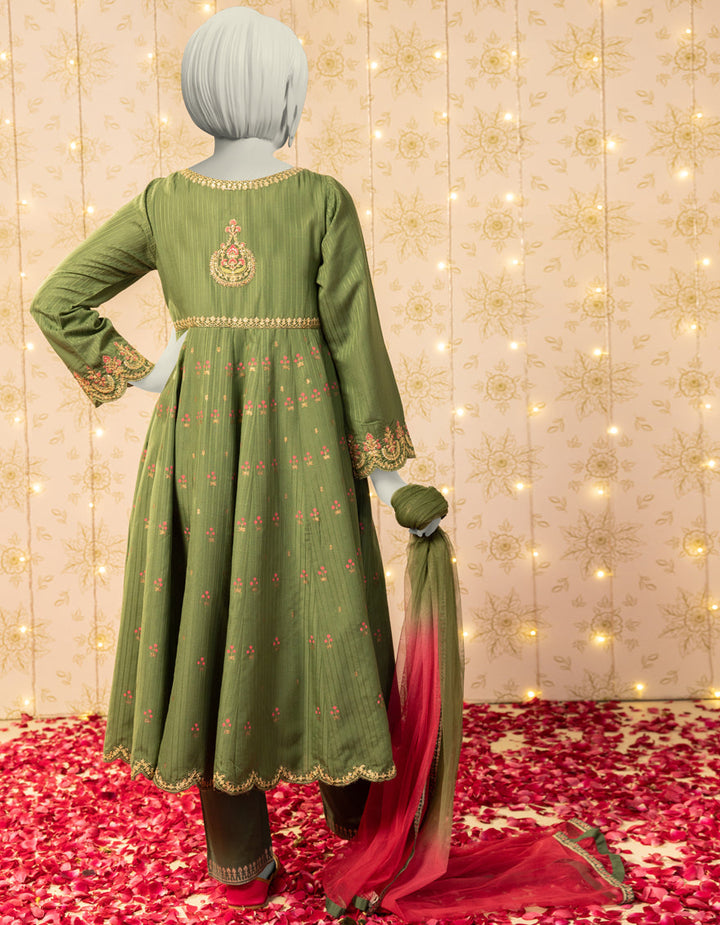 Textured Green Stitched Suit - J. Junaid Jamshed