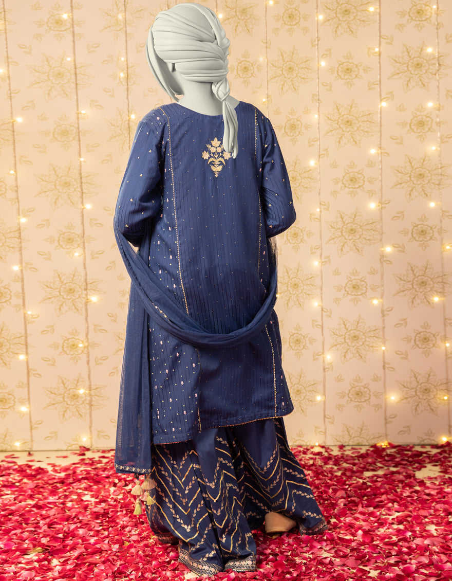 Textured Blue Stitched Suit - J. Junaid Jamshed