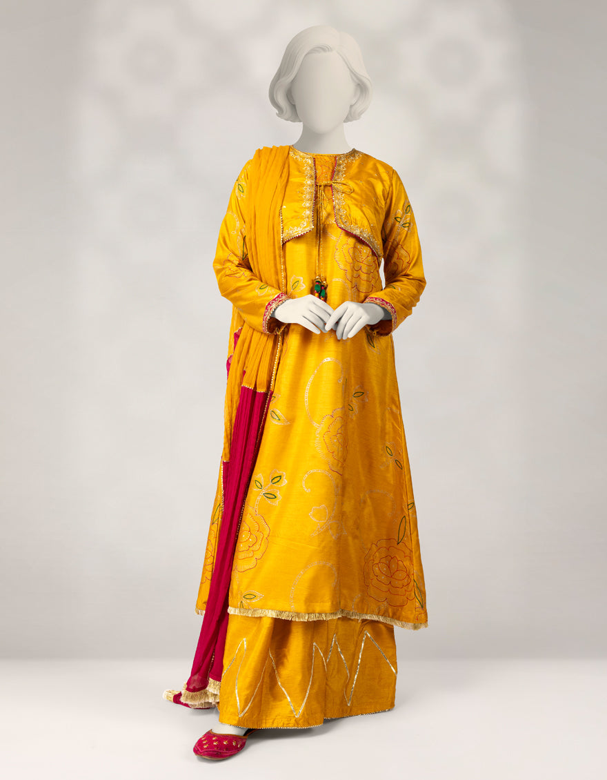 Raw Silk Yellow Stitched Suit - J. Junaid Jamshed