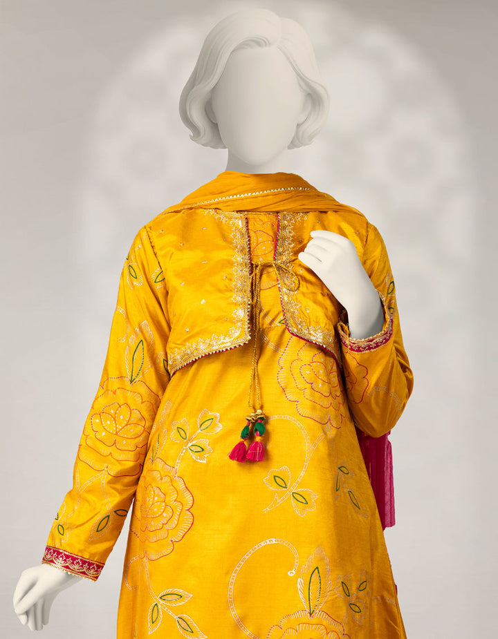 Raw Silk Yellow Stitched Suit - J. Junaid Jamshed