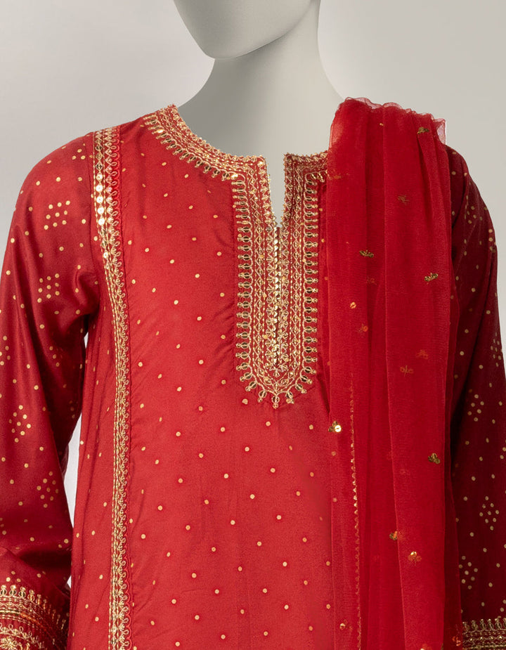 Silk Red Stitched Suit - J. Junaid Jamshed