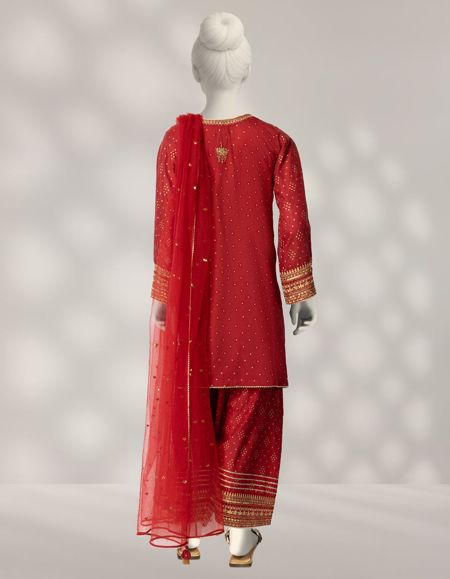 Silk Red Stitched Suit - J. Junaid Jamshed